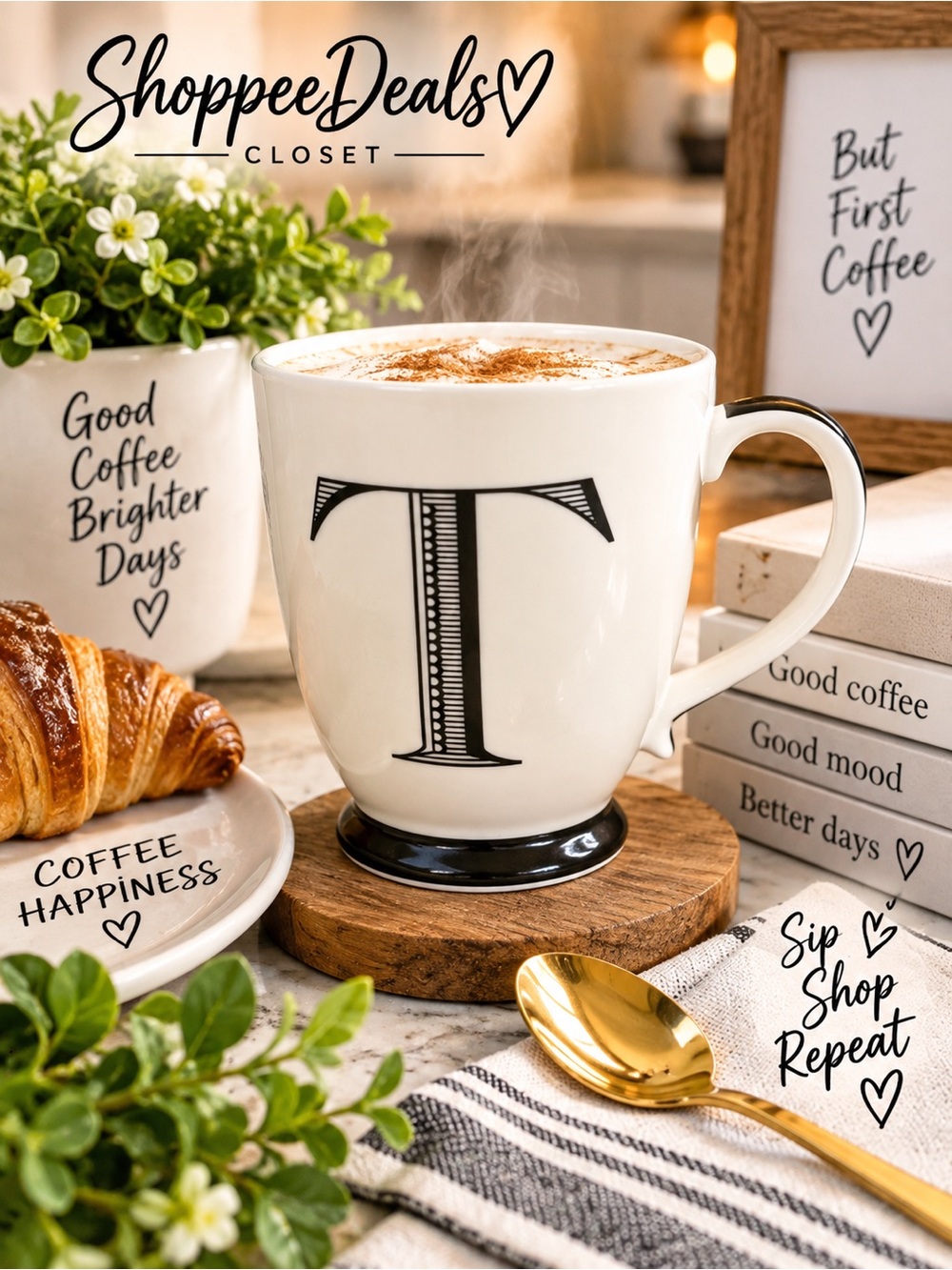 Sparrow & Wren Monogram “T” Ceramic Coffee Mug